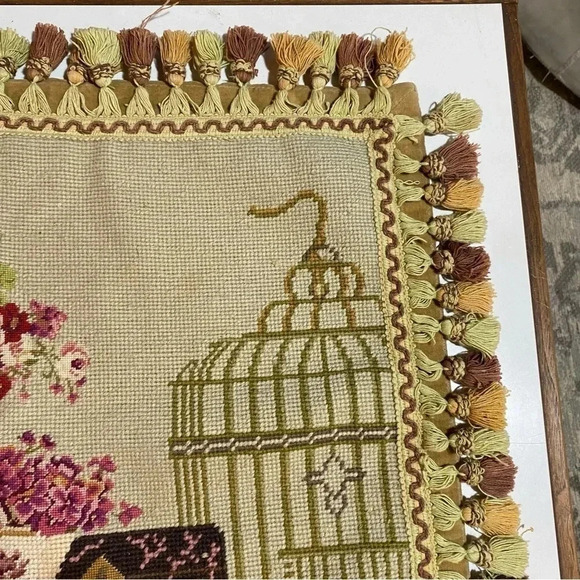 HKH International Wool Needlepoint Cage Floral Pillow Cover 20 In. Sq. READ - Picture 4 of 12